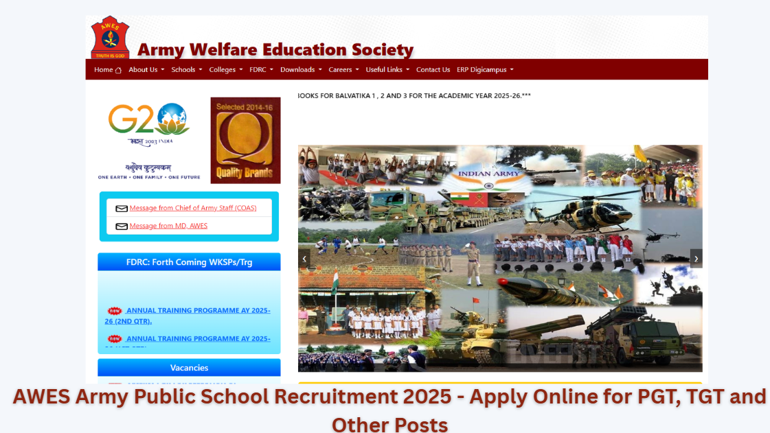 AWES Army Public School Recruitment 2025 - Apply Online for PGT, TGT and Other Posts