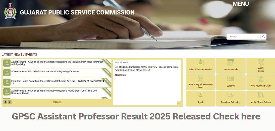 GPSC Assistant Professor Result 2025 Out at gpsc.gujarat.gov.in, Direct Link to Download Result PDF Here
