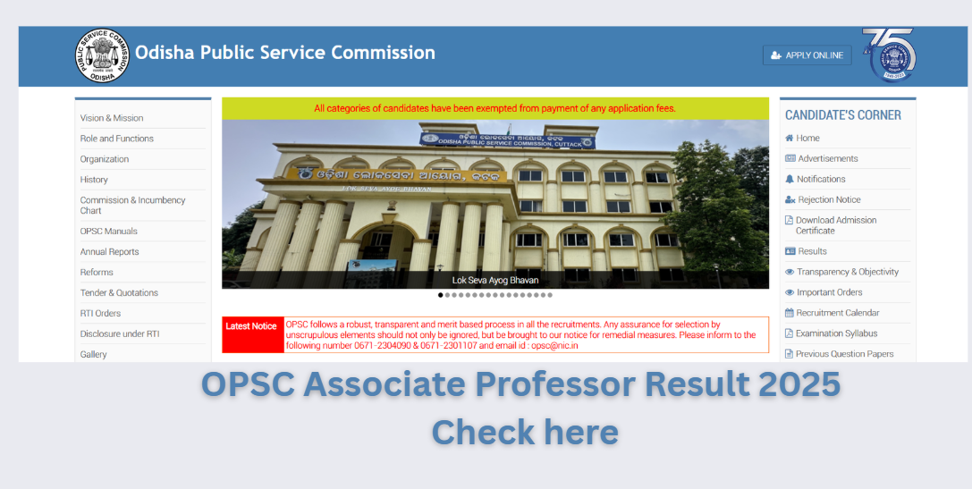 OPSC Associate Professor Result 2025 Out at opsc.gov.in, Direct Link to Download Result PDF Here
